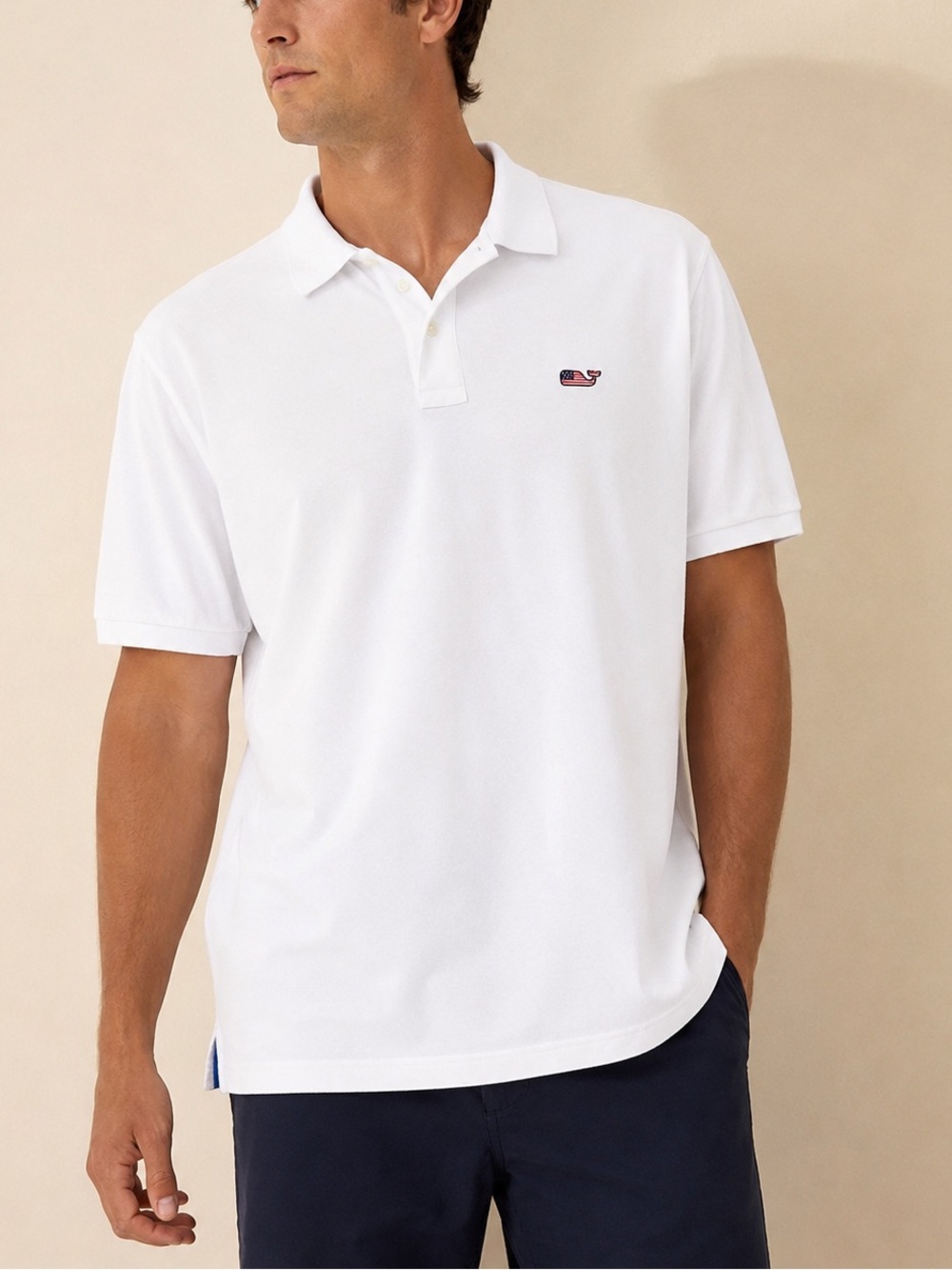 Vineyard Vines Polo Shirt XXL White American Flag Whale logo 4th Of July